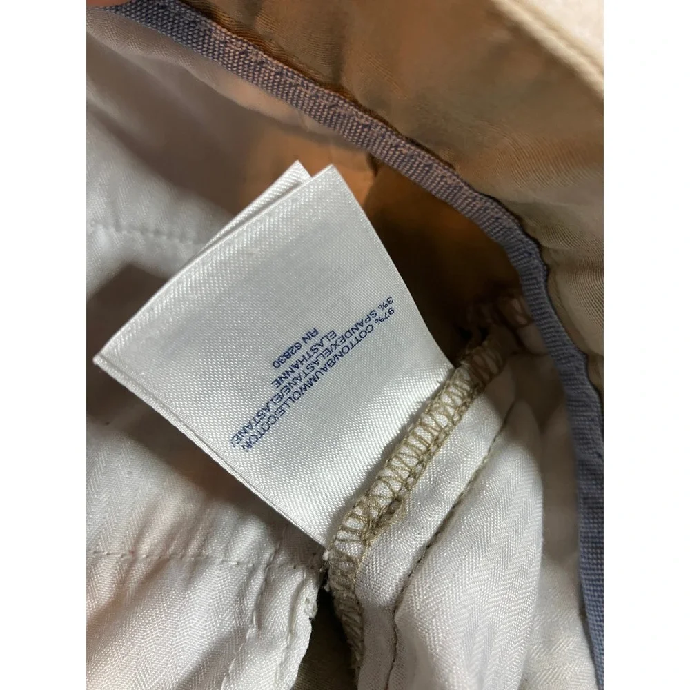 Lands' End Mens Chino Shorts Khaki Tan Flat Front Cotton Stretch Size 38